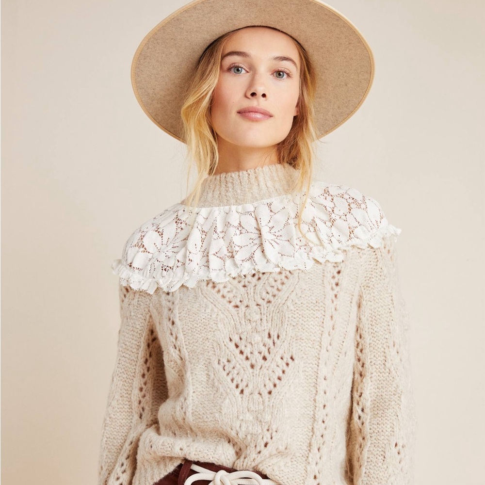 Anthropologie Suzanne Pointelle Lace Sweater NWT